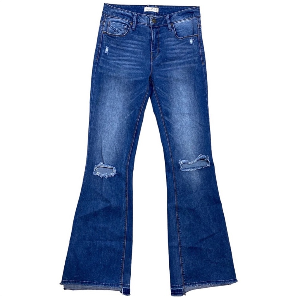 Anthropologie Unpublished Jeans. Mid rise, distressed flare jeans. Size 27. - Picture 4 of 5